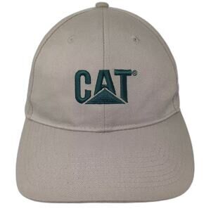 CAT Baseball Cap Beige Green OS Strapback Embroidered Adjustable Logo Work Hat
